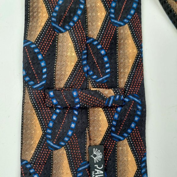 Pavone Brown Blue Geometric Printed 100% Silk Mens Necktie Standard Size - Picture 3 of 6